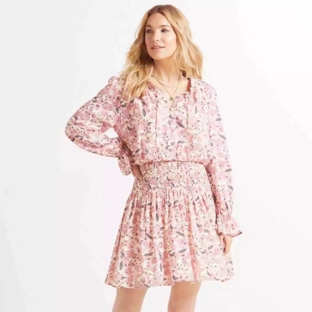 EVEREVE Roan + Ryan Genevieve Pink Floral Smocked Waist Dress S